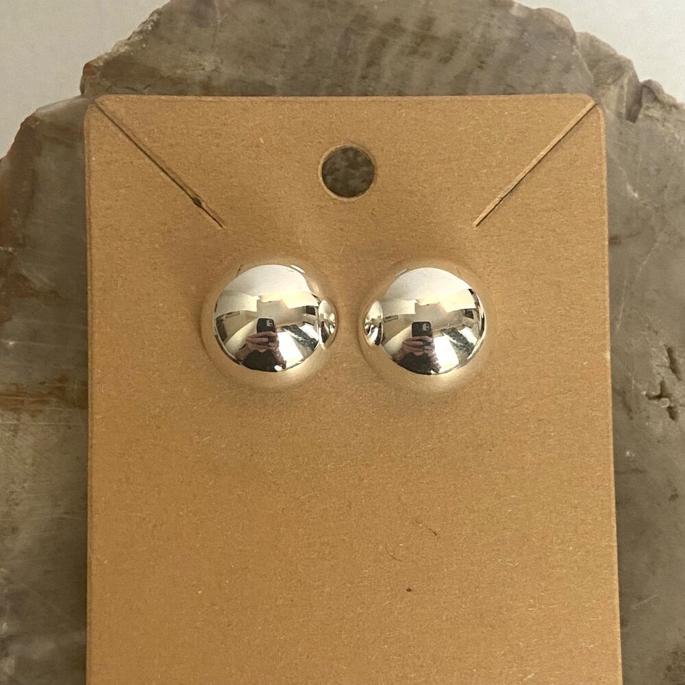 Sterling Silver 925 Round Hollow Flat Half Ball Stud Earrings